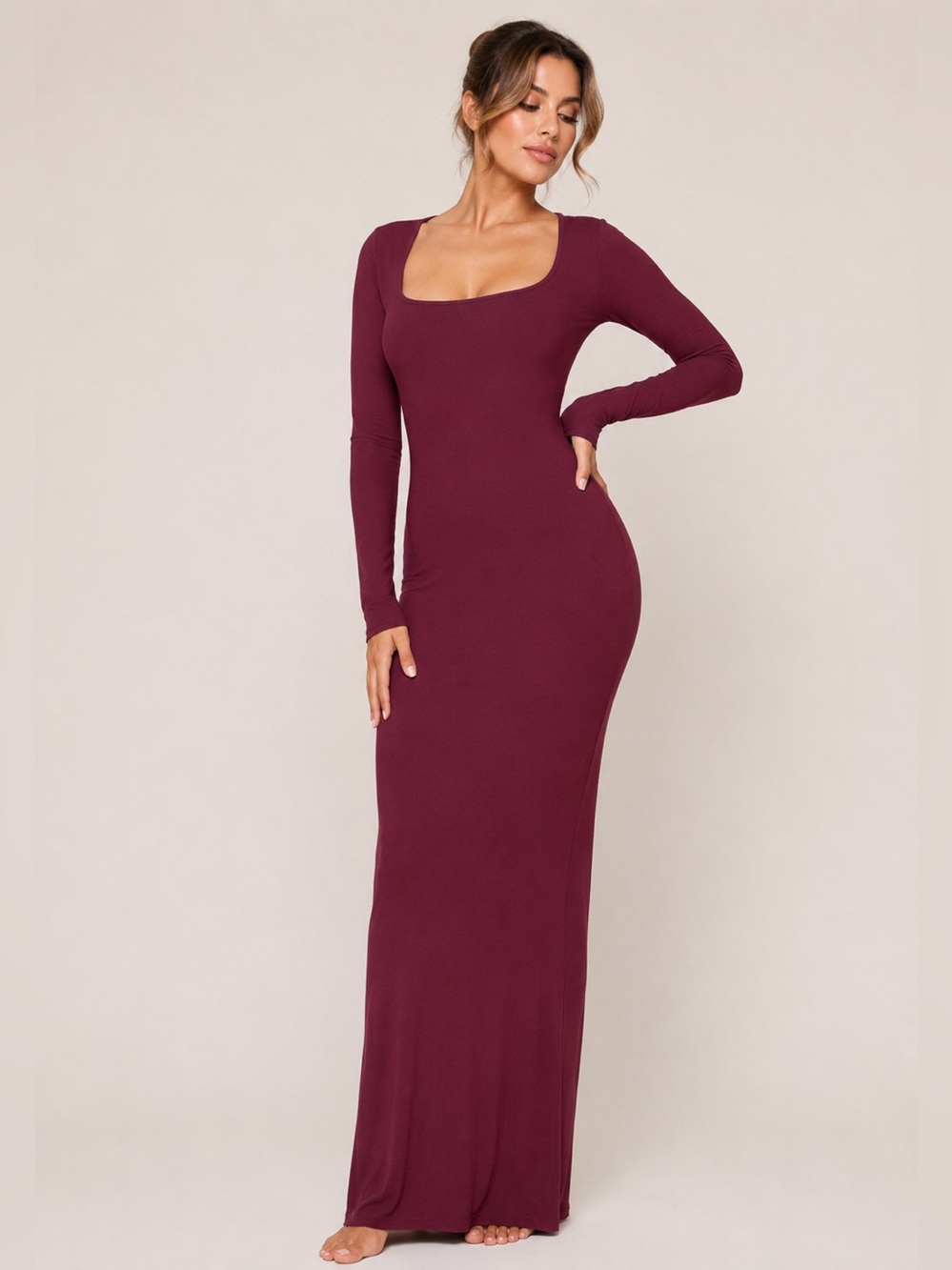 SKIMS Soft Lounge Long Sleeve Dress | Bordeaux | Size M
